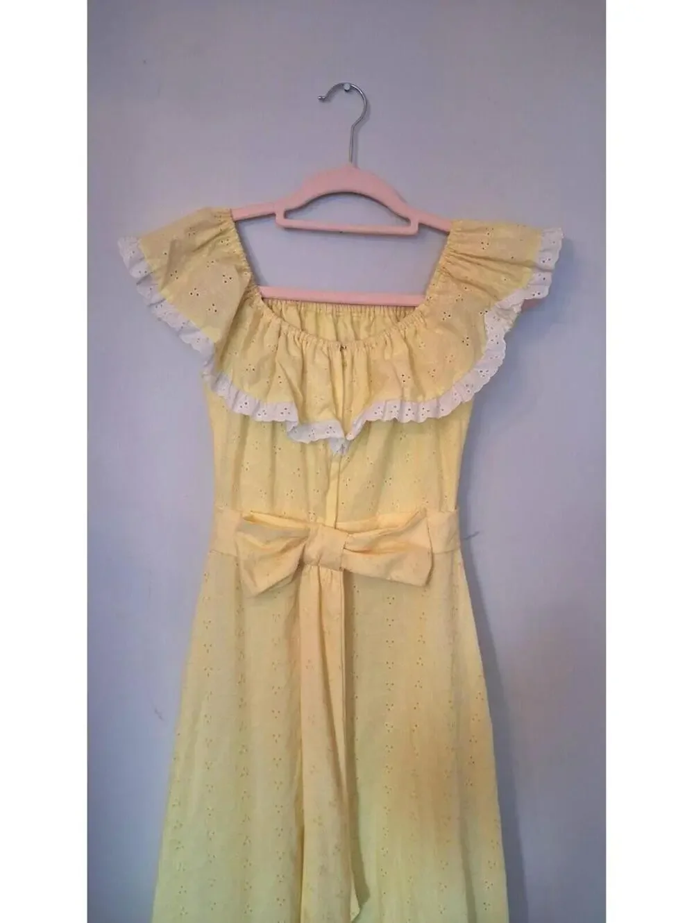 70s Vintage Yellow Ruffled Dress, Maxi Bridesmaid Prom Gown Size S Princess - Picture 5 of 9